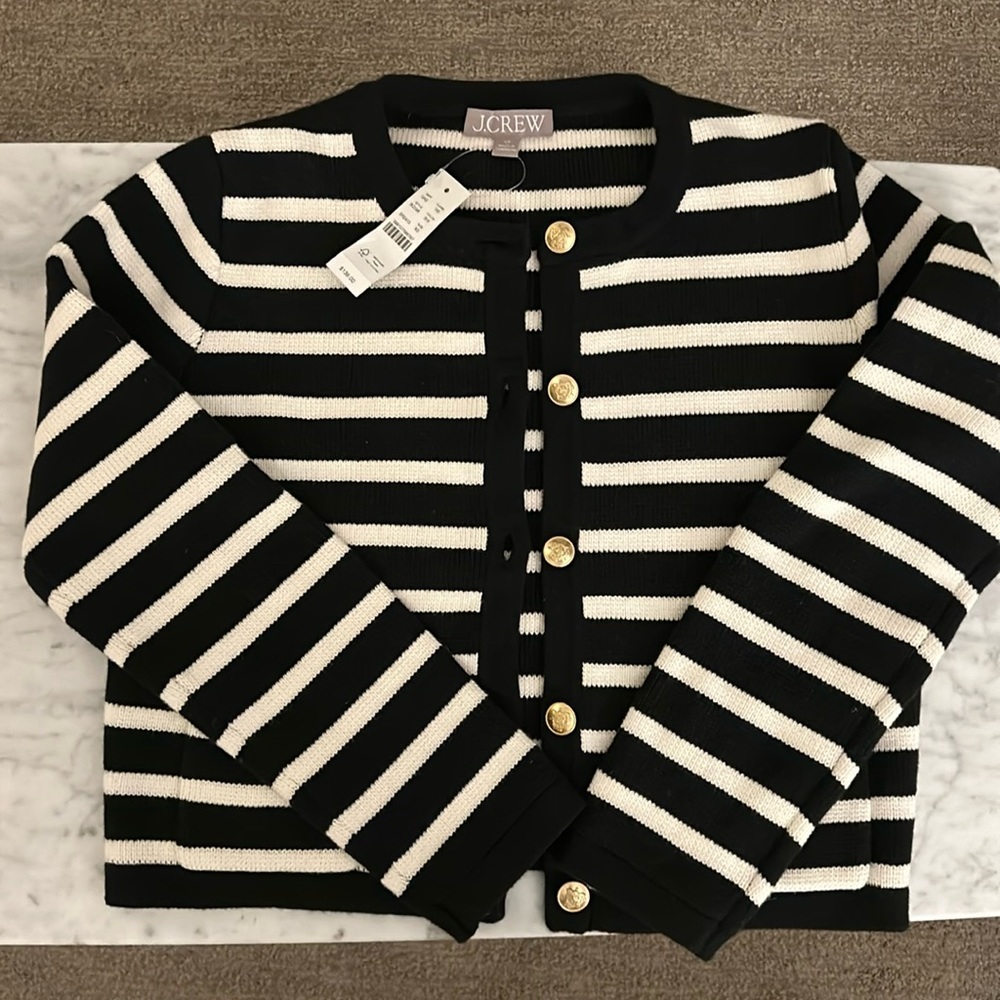 NWT J.Crew Emilie Patch-pocket Sweater Lady Jacket In Stripe